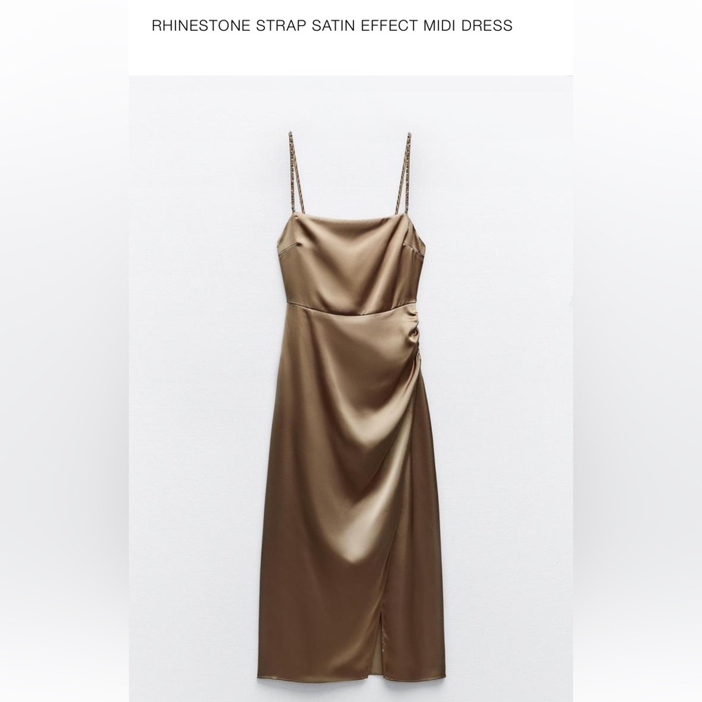 Zara Rhinestone strap satin effect midi dress